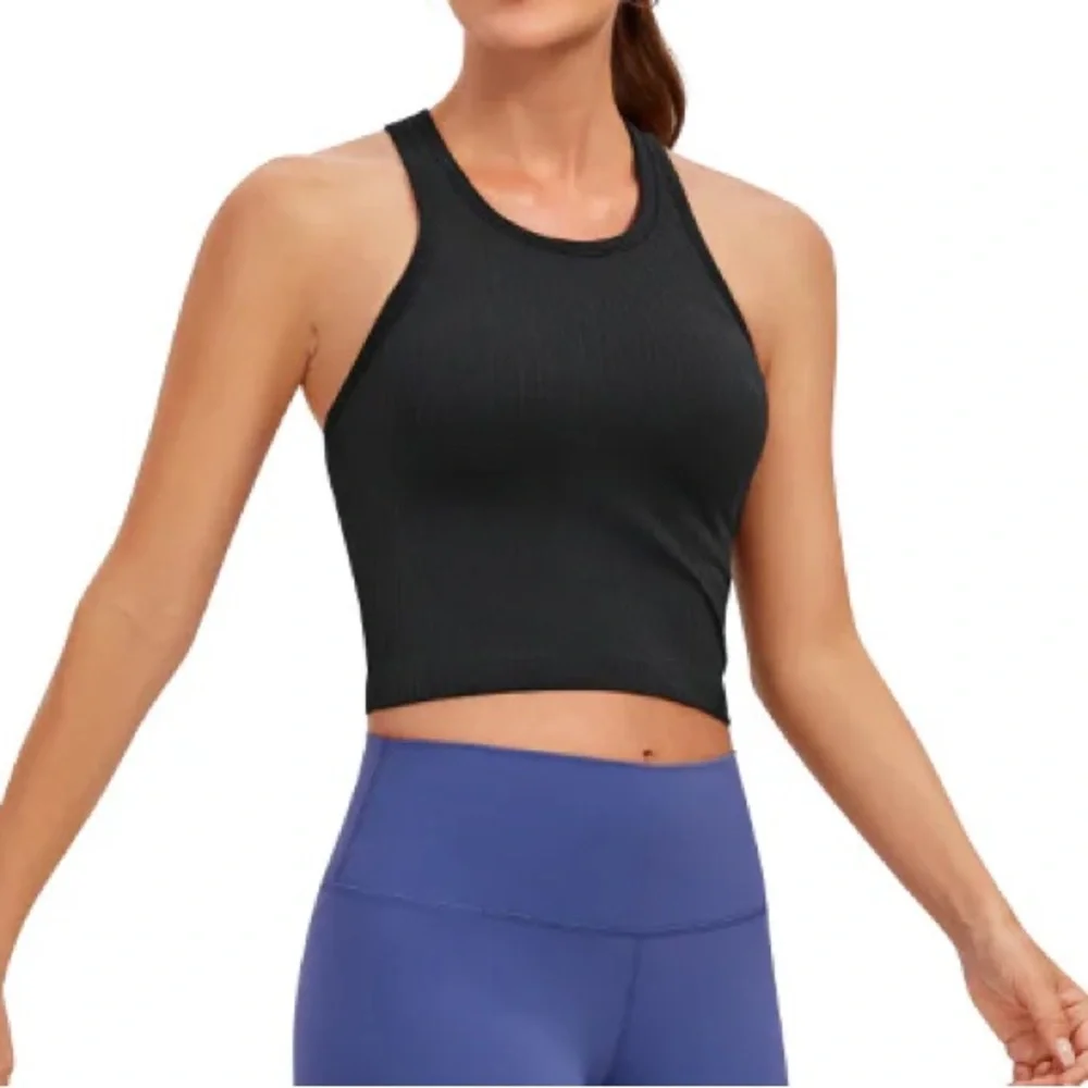 CRZ YOGA Seamless Ribbed Cropped Racerback Tank - Picture 3 of 4
